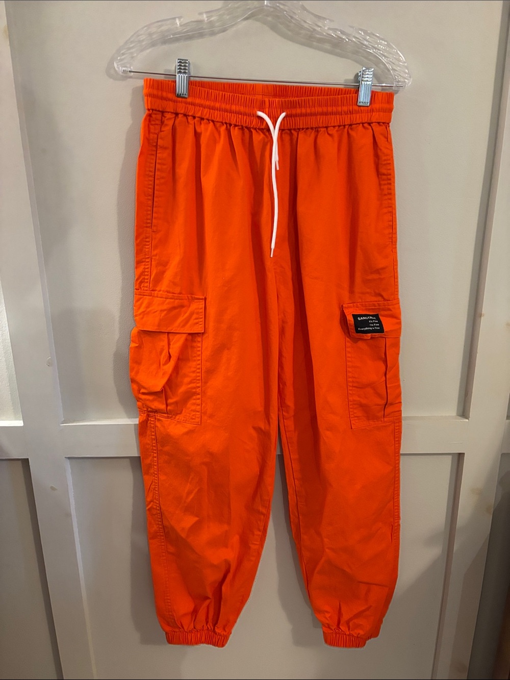 Orange Cargo Jogger Pants - Drawstring Waist